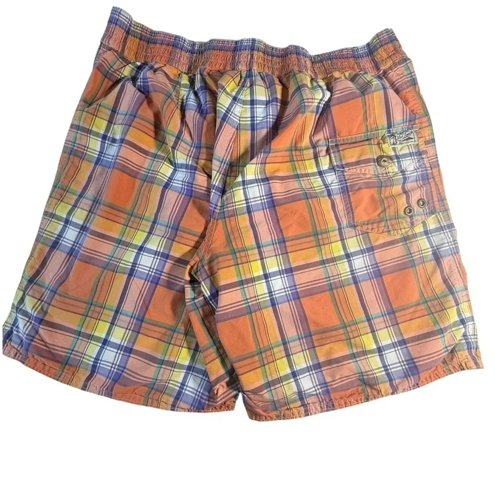 Polo Ralph Lauren Madras Plaid Orange Multicolor Swim Trunks Shorts XL Preppy